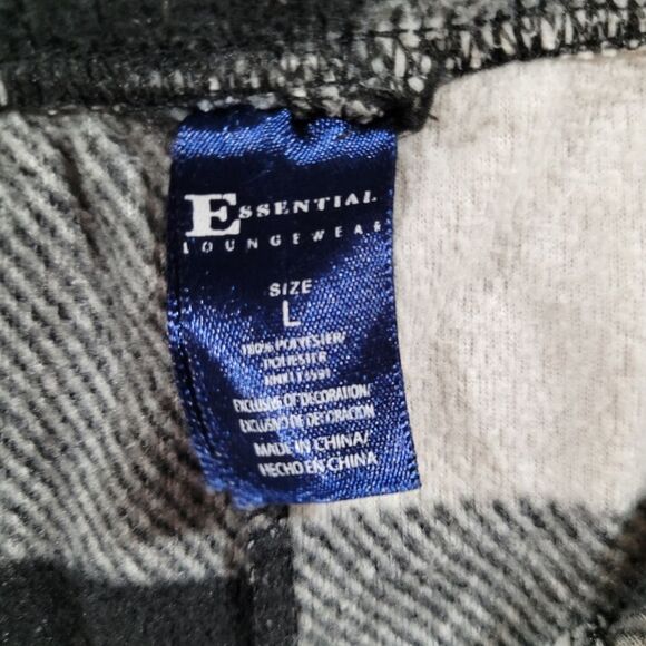 Essential Loungewear size large black white plaid pajama pants - Picture 2 of 3